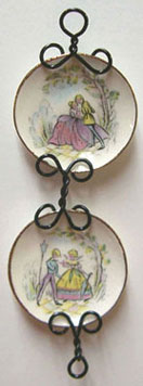 Dollhouse Miniature Romantic Plates with Wire Wall Rack